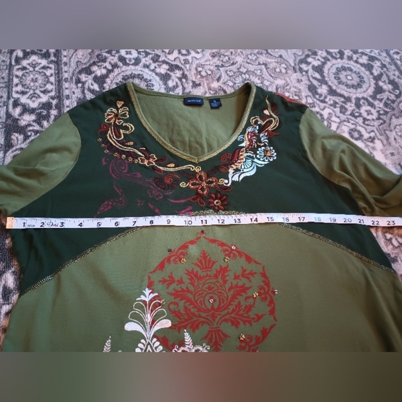 Y2K Westbound Fairy Grunge Shirt XL Green Floral Embroidery Studs Double Sided - Picture 10 of 10
